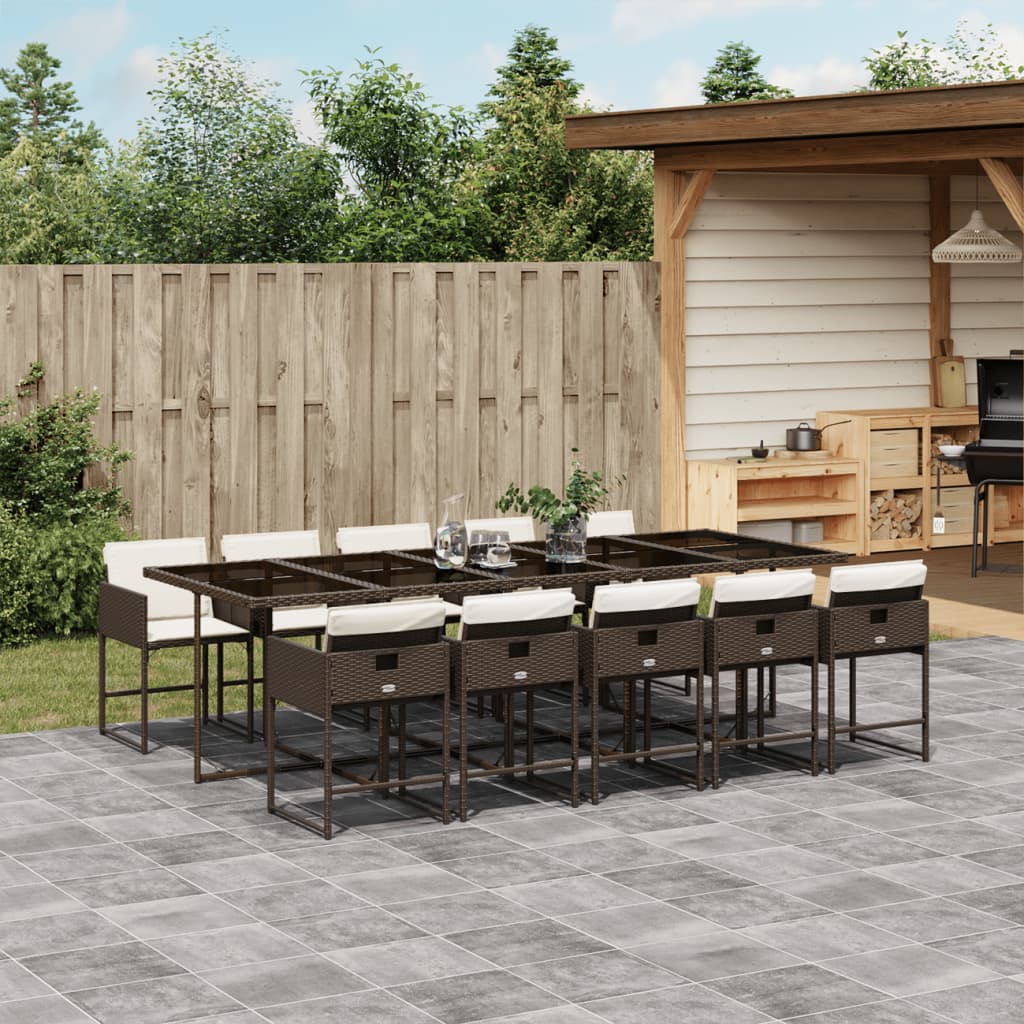 11 Pcs conjunto jantar p/ jardim c/ almofadões vime PE castanho