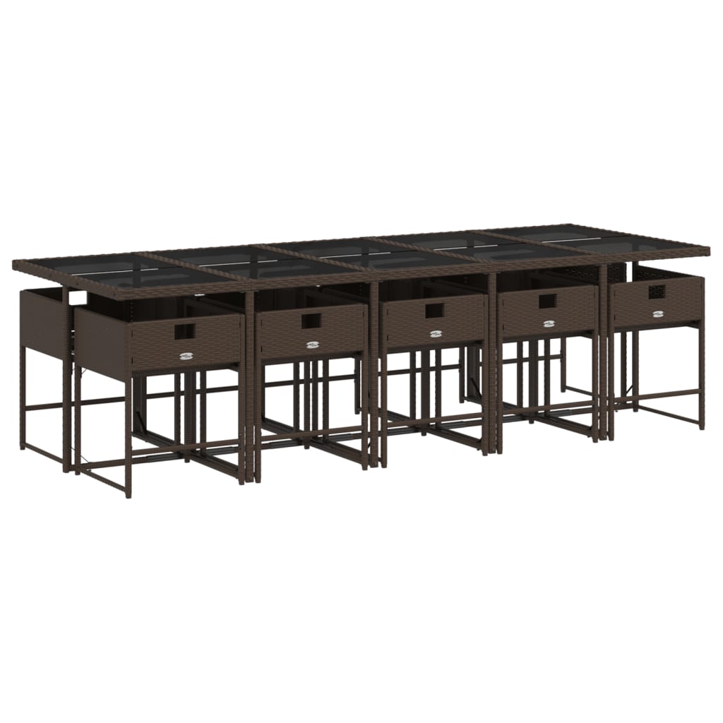 11 Pcs conjunto jantar p/ jardim c/ almofadões vime PE castanho