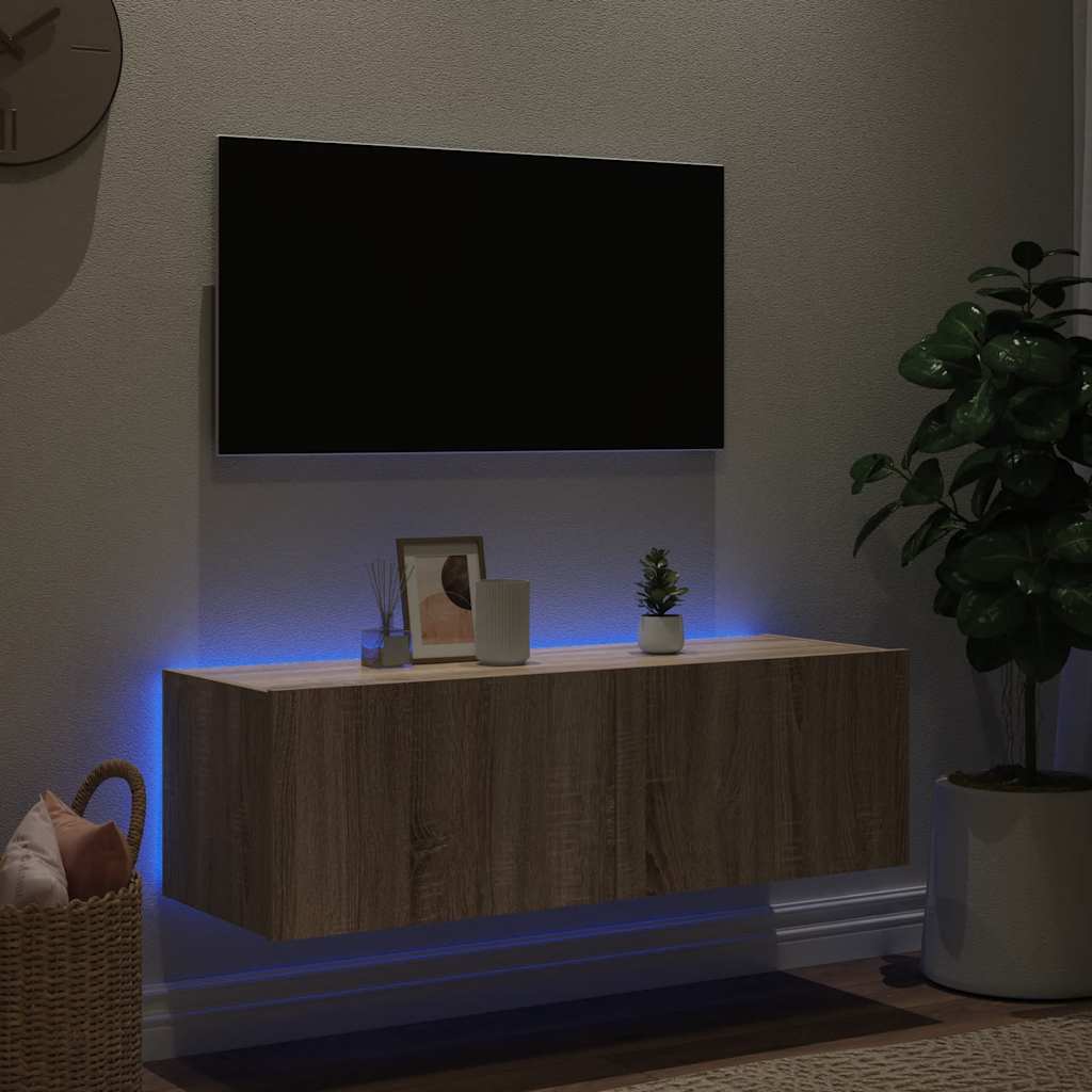 Móvel de parede p/ TV c/ luzes LED 100x35x31 cm carvalho sonoma