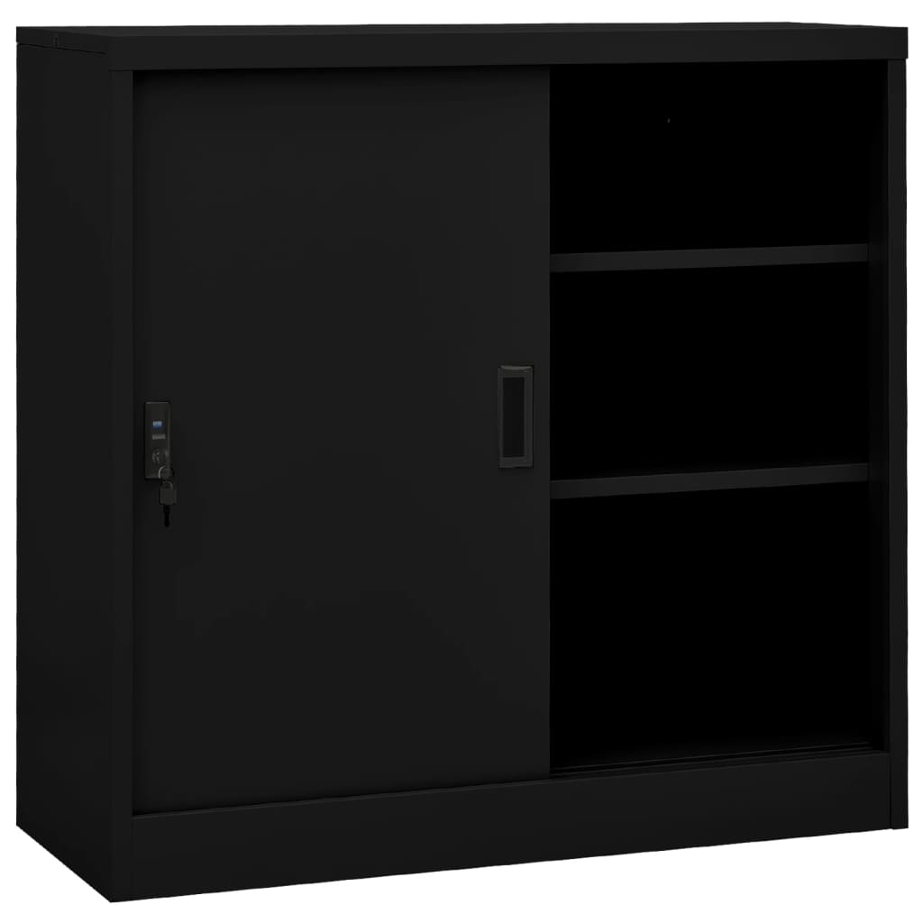 Armário de escritório c/ porta deslizante 90x40x90 cm aço preto