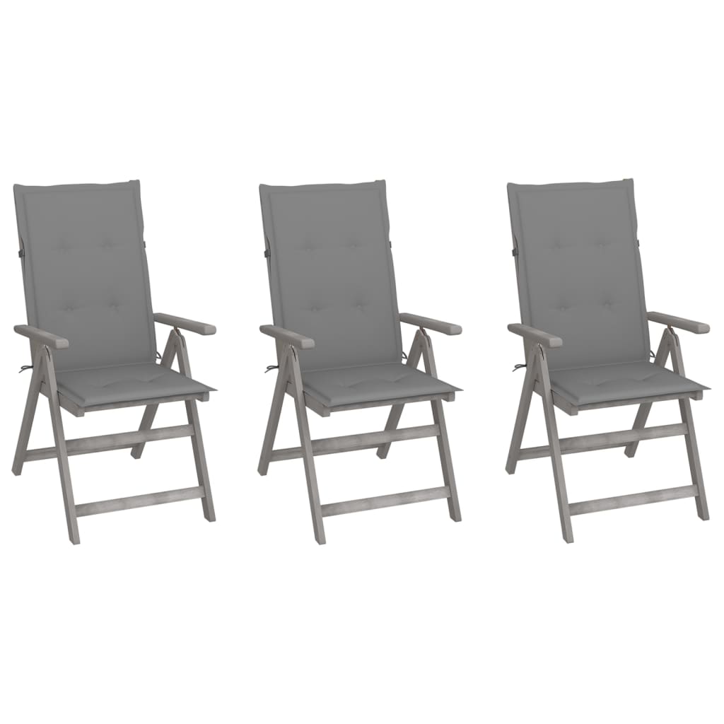 Cadeiras jardim reclináveis c/ almofadões 3 pcs acácia maciça