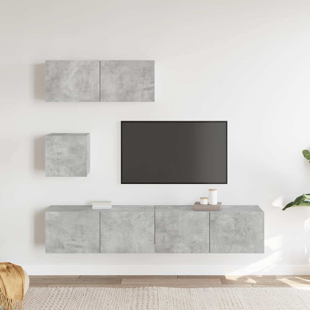 Conjunto móveis de TV 4 pcs madeira processada cinzento cimento