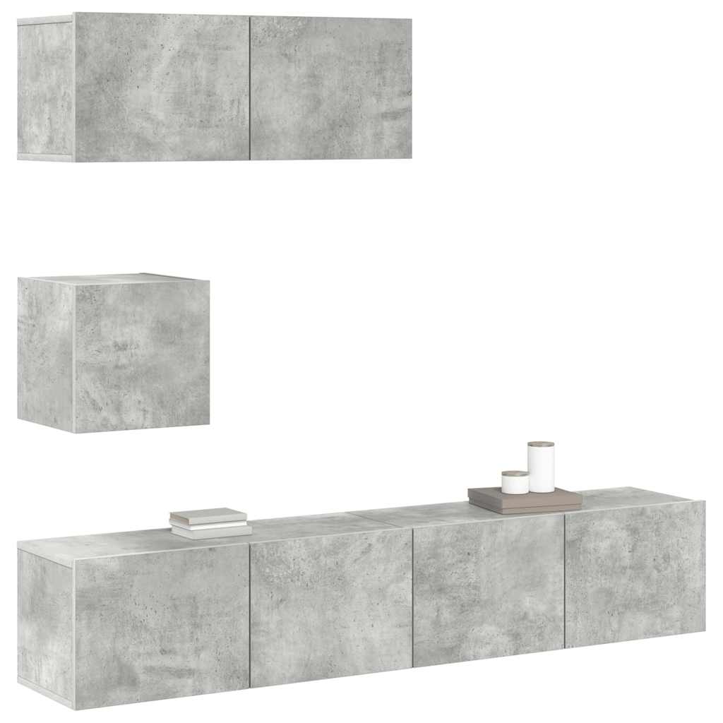 Conjunto móveis de TV 4 pcs madeira processada cinzento cimento