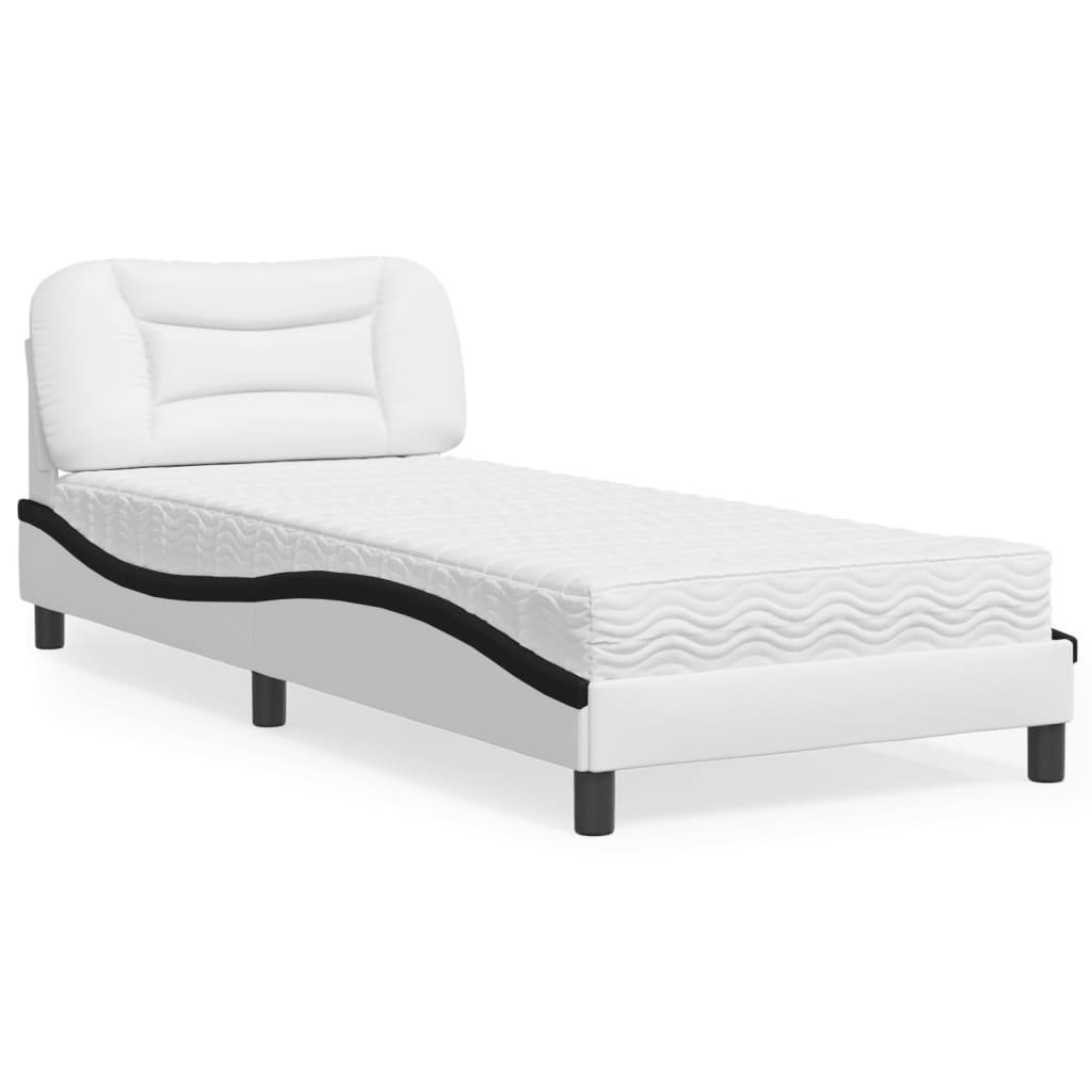 Cama com colchão hvar 90x190 cm couro artificial preto e branco