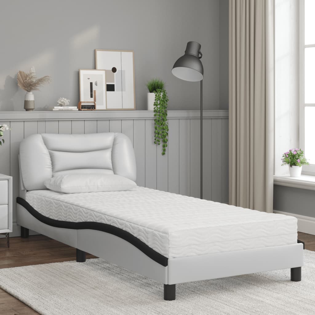 Cama com colchão hvar 90x190 cm couro artificial preto e branco