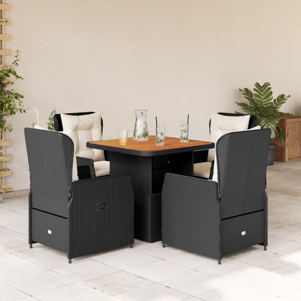 5 Pcs conjunto de jantar p/ jardim c/ almofadões vime PE preto