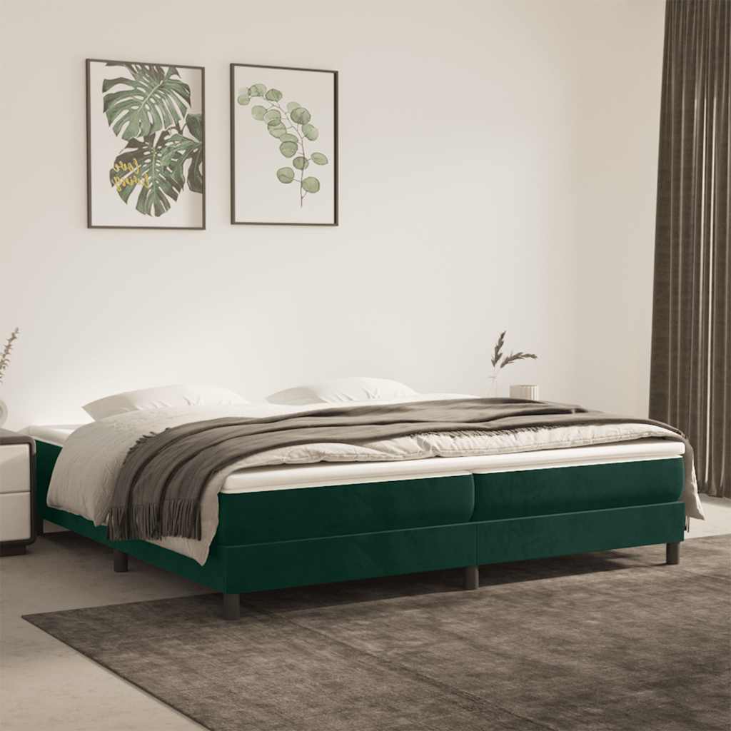 Estrutura de cama com molas 200x200 cm veludo verde-escuro