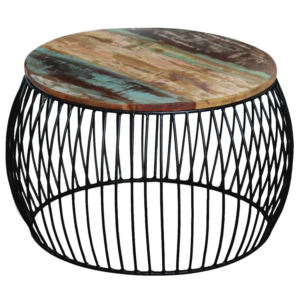 Mesa de centro redonda 68x37 cm madeira reciclada maciça