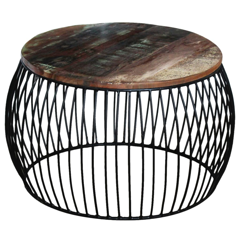 Mesa de centro redonda 68x37 cm madeira reciclada maciça