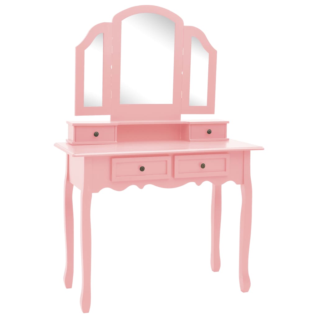 Conjunto toucador c/ banco 100x40x146cm madeira paulownia rosa