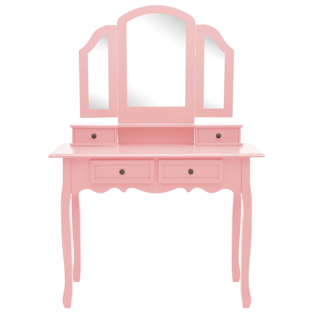 Conjunto toucador c/ banco 100x40x146cm madeira paulownia rosa
