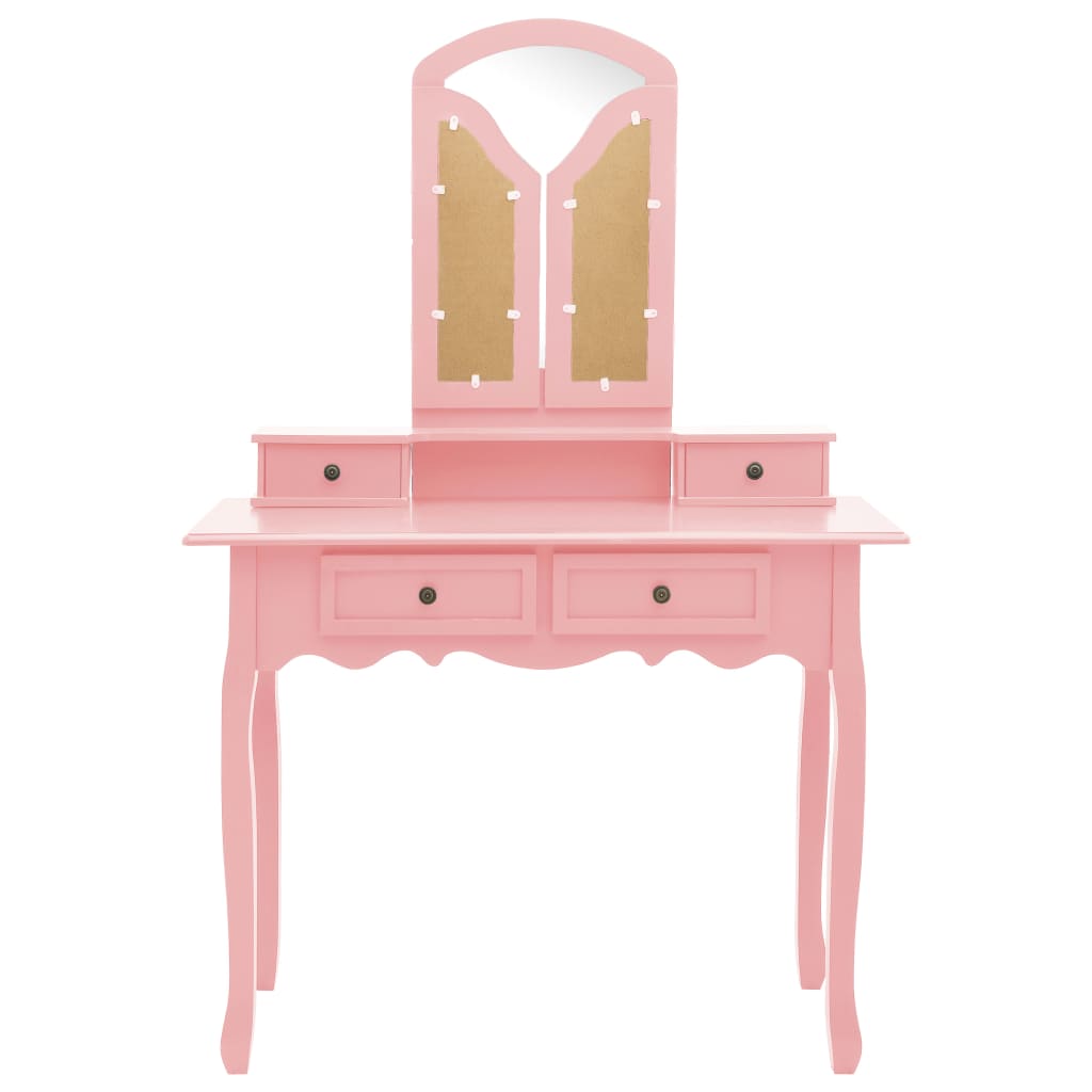 Conjunto toucador c/ banco 100x40x146cm madeira paulownia rosa