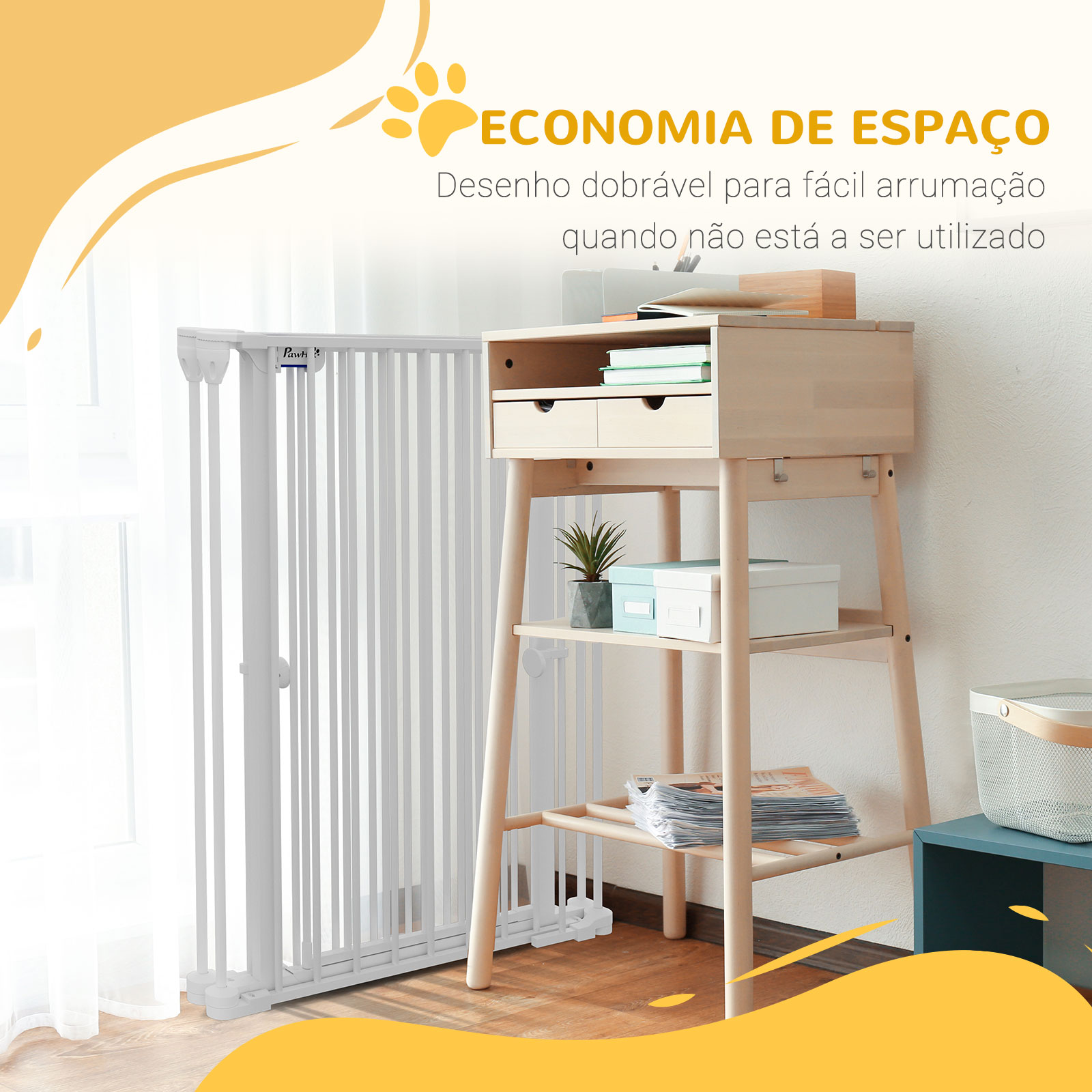 Barreira para cães de aço barreira de segurança para animais de estimação dobrável de 3 painéis duplo fechamento 206x90 cm branco