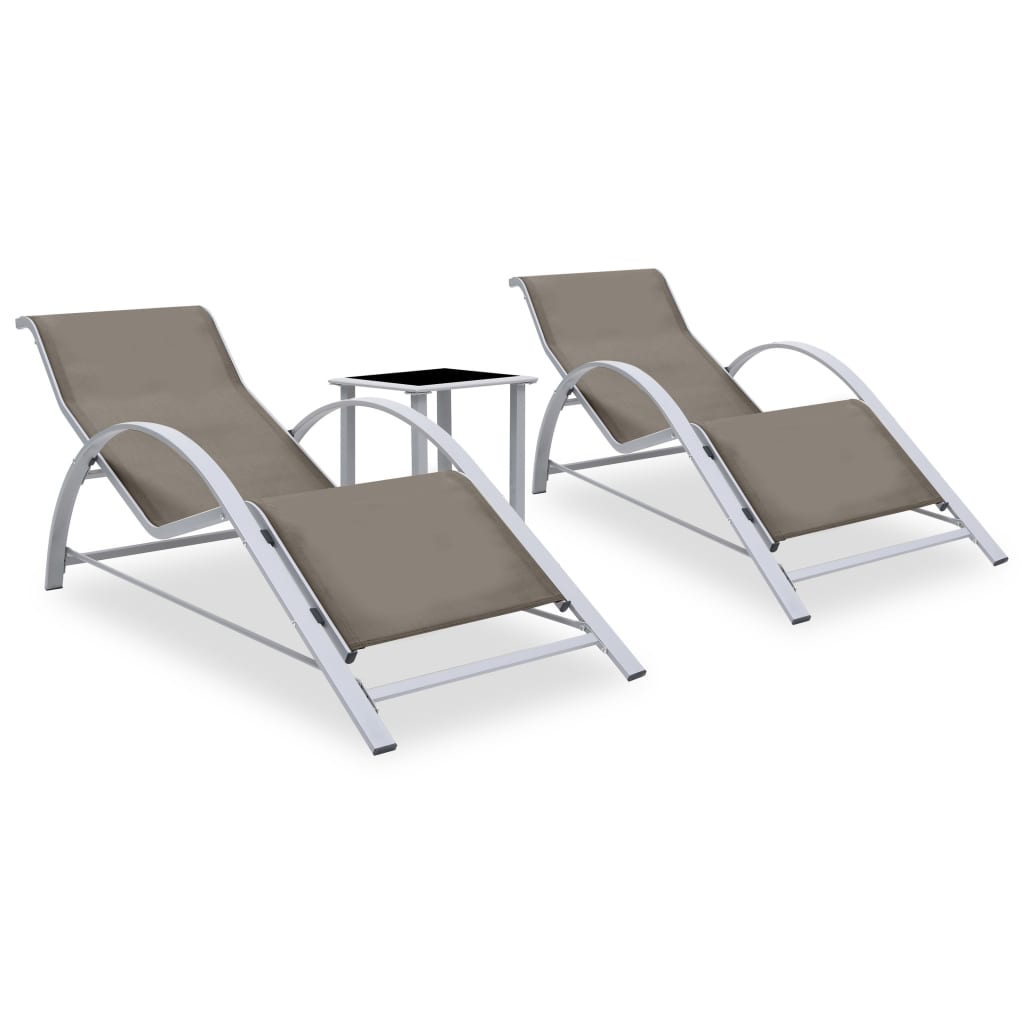 Espreguiçadeiras com mesa 2 pcs alumínio cinzento-acastanhado