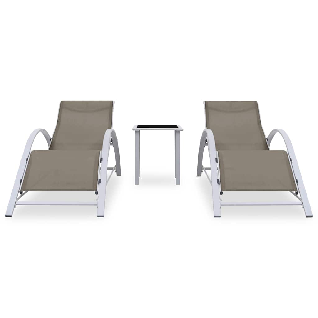 Espreguiçadeiras com mesa 2 pcs alumínio cinzento-acastanhado