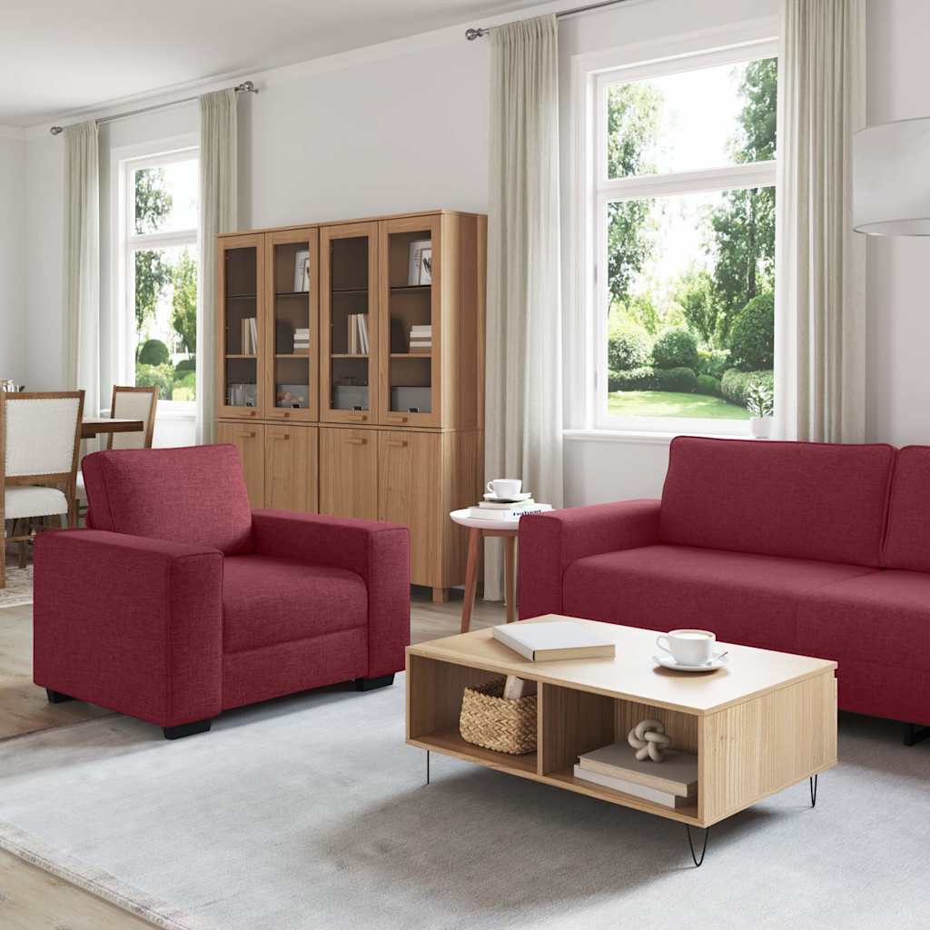 Conjunto de sofá de 3 peças com almofadas em tecido vermelho vinho