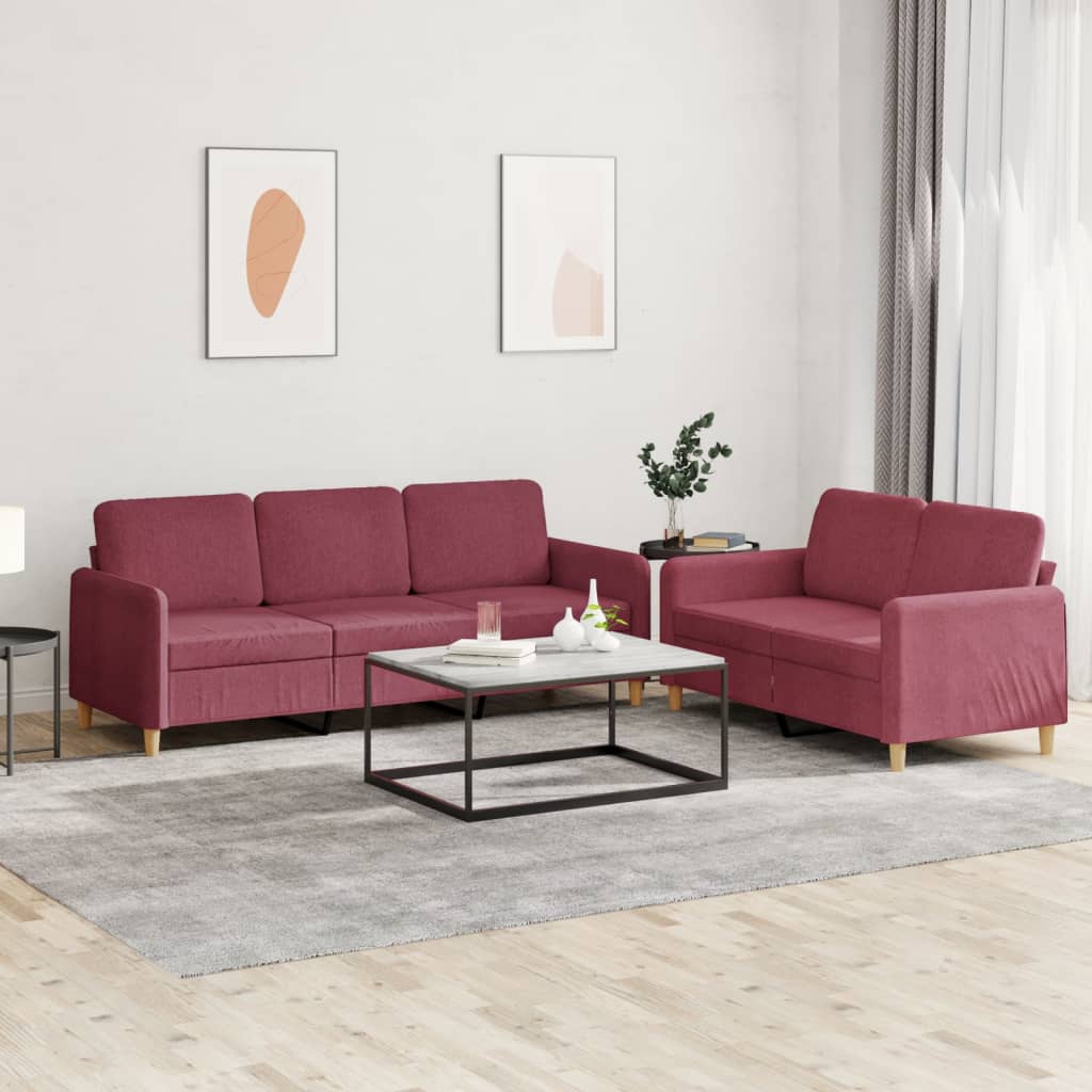 2 Pcs conjunto de sofás com almofadões tecido vermelho tinto