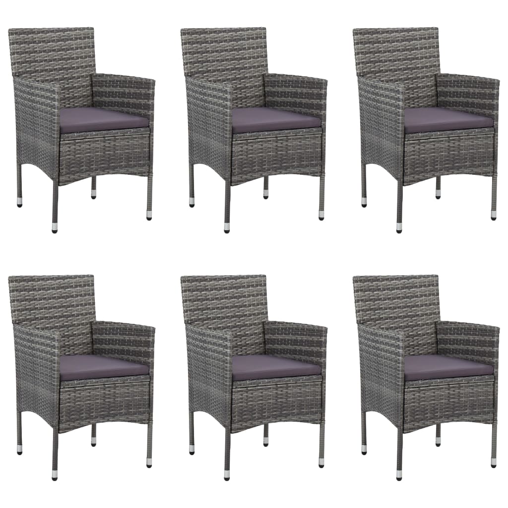7 Pcs conjunto de jantar para jardim vime PE cinzento