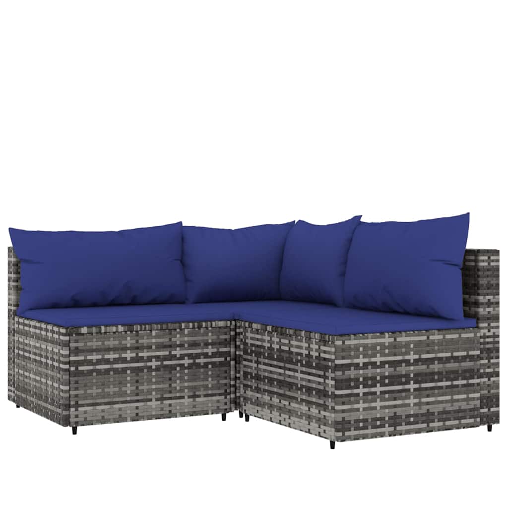 4 Pcs conjunto lounge de jardim c/ almofadões vime PE cinzento