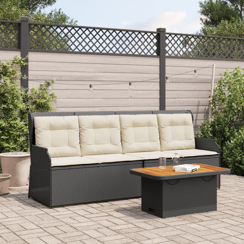 3 Pcs conjunto lounge de jardim c/ almofadões vime PE preto