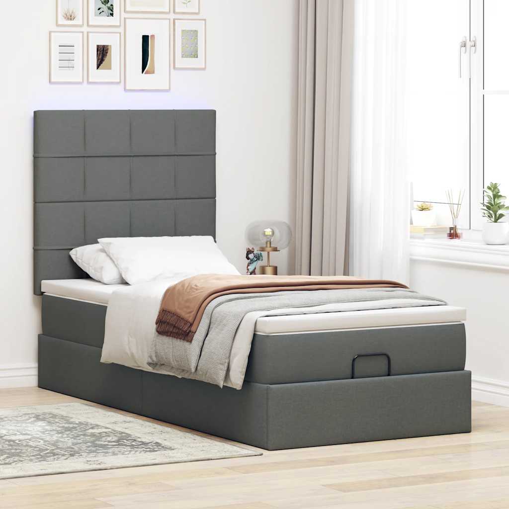Cama otomana com colchão & leds 90x200cm tecido cinzento escuro