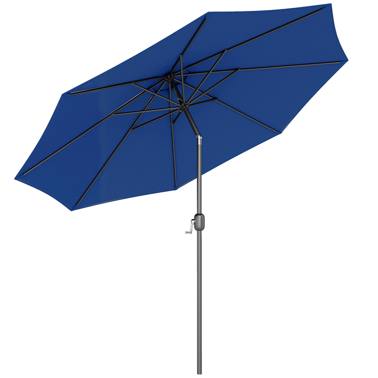 Chapéu de Sol de Jardim Ø295x250 cm com Manivela Mecanismo de Inclinação e Mastro Desmontável de Metal para Terraço Azul