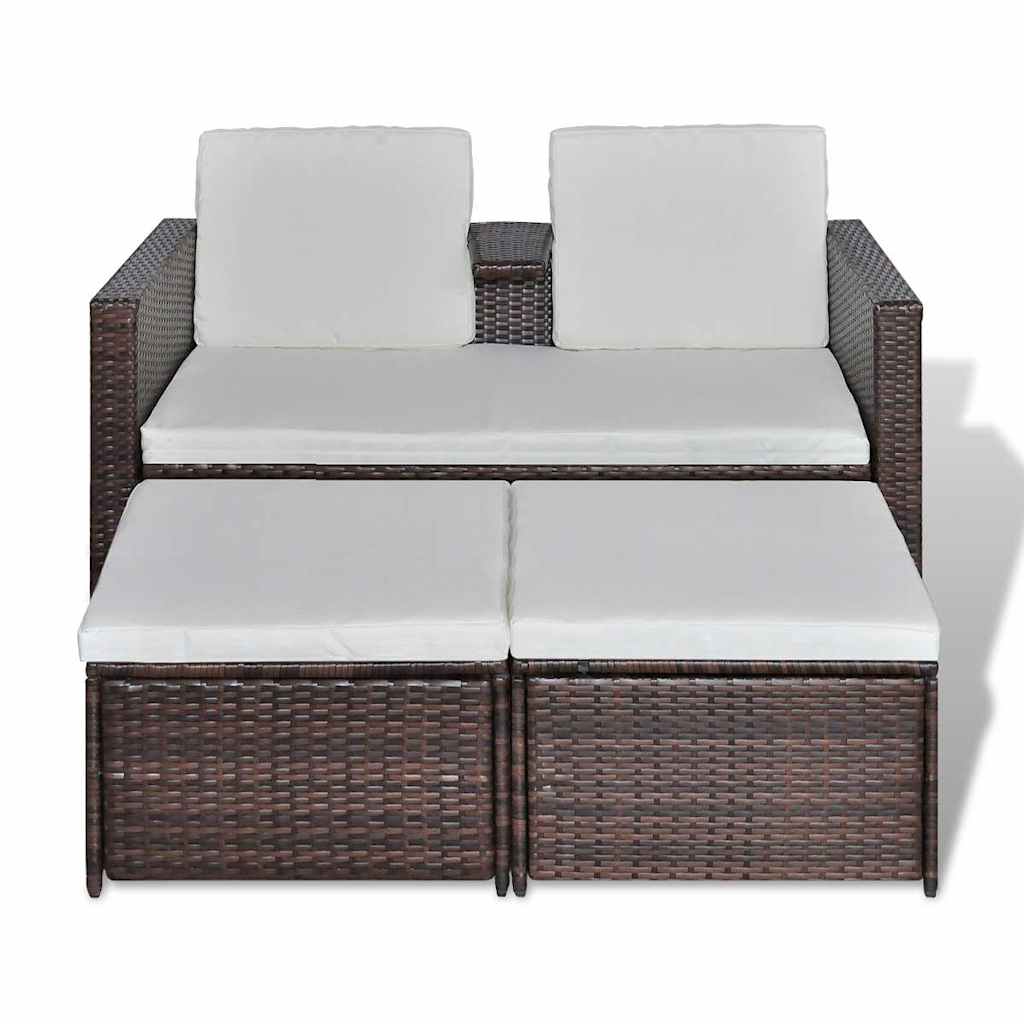 4 Pcs conjunto lounge jardim c/ almofadões vime PE castanho