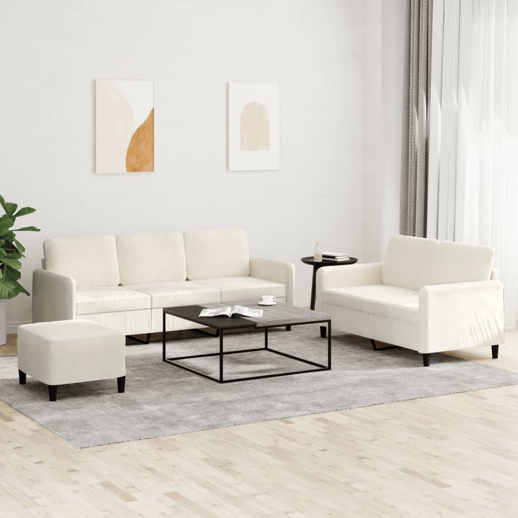 3 Pcs conjunto de sofás veludo cor creme