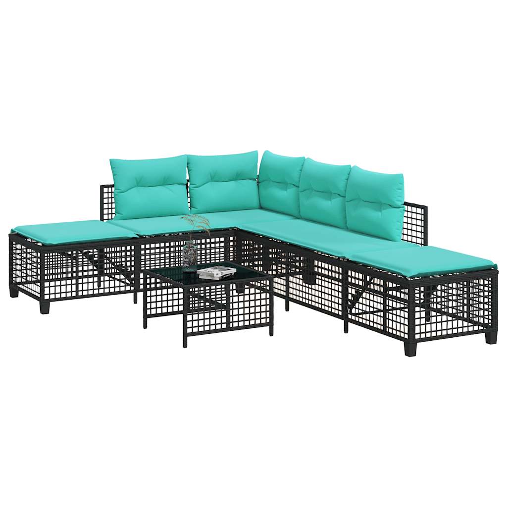 Conjunto de sofá de canto para jardim de 3 peças com almofadas, em rattan sintético preto