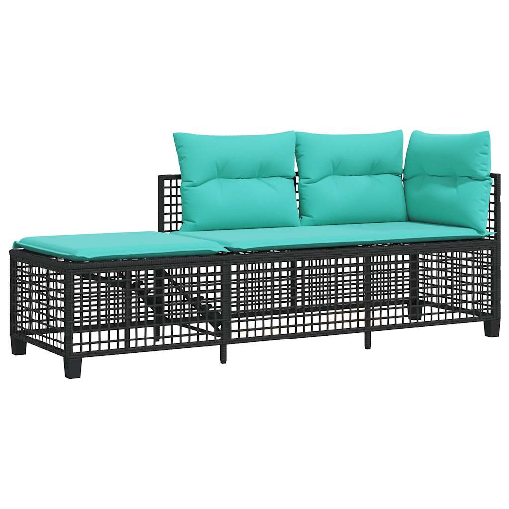 Conjunto de sofá de canto para jardim de 3 peças com almofadas, em rattan sintético preto