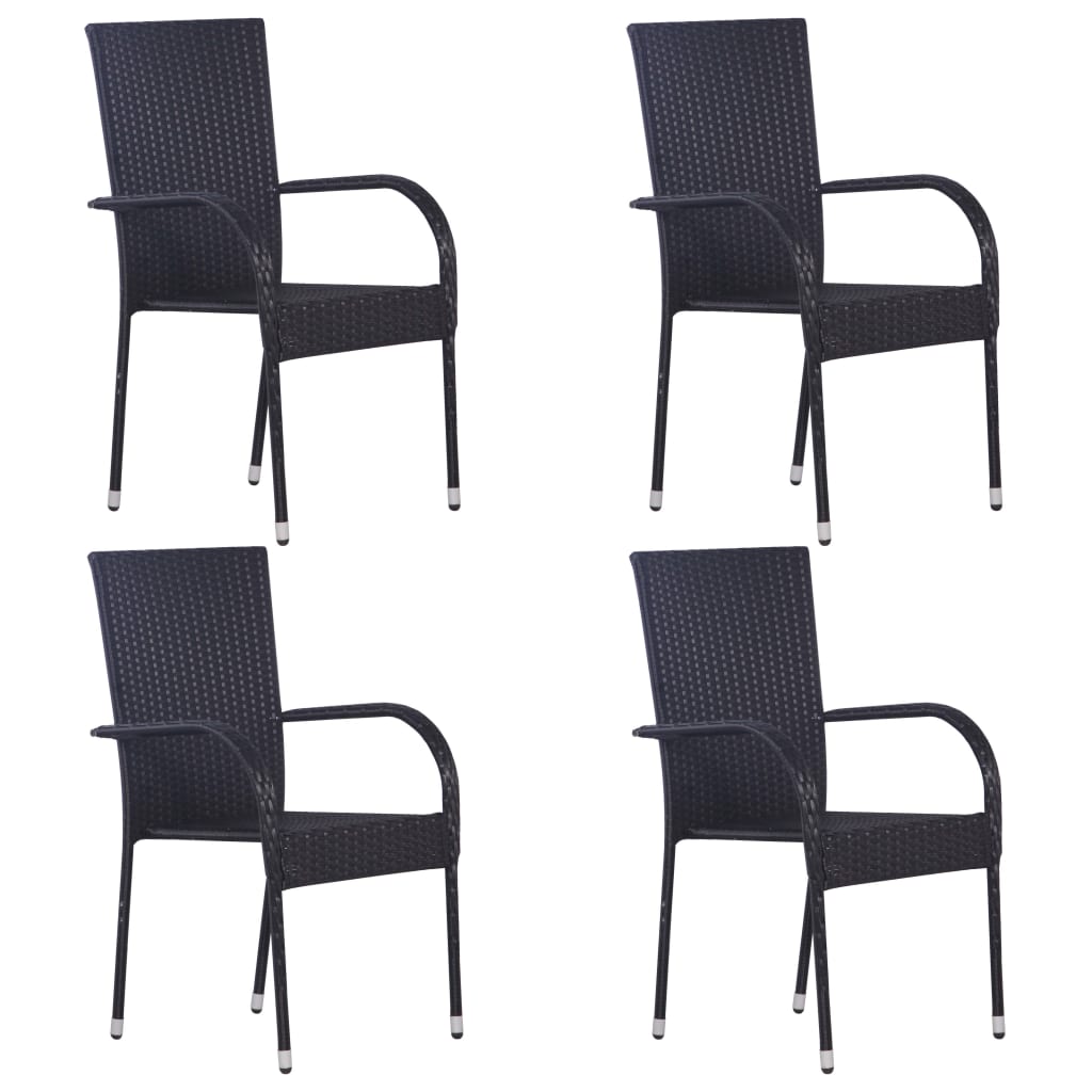 5 Pcs conjunto de jantar para jardim vime PE preto
