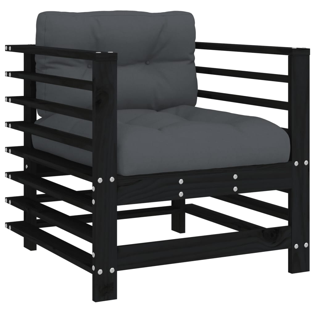 Cadeiras de jardim c/ almofadões 2 pcs pinho maciço preto