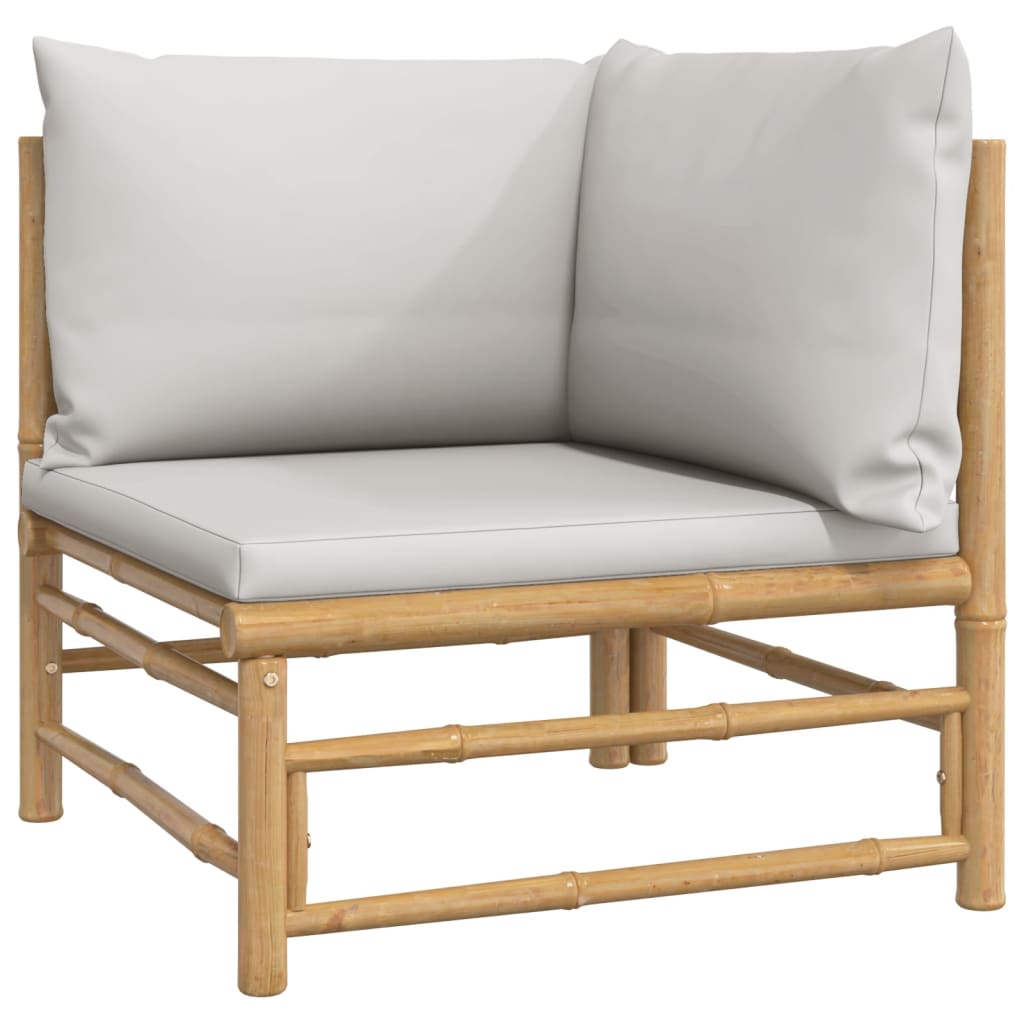 4 Pcs conj. lounge de jardim bambu c/ almofadões cinzento-claro