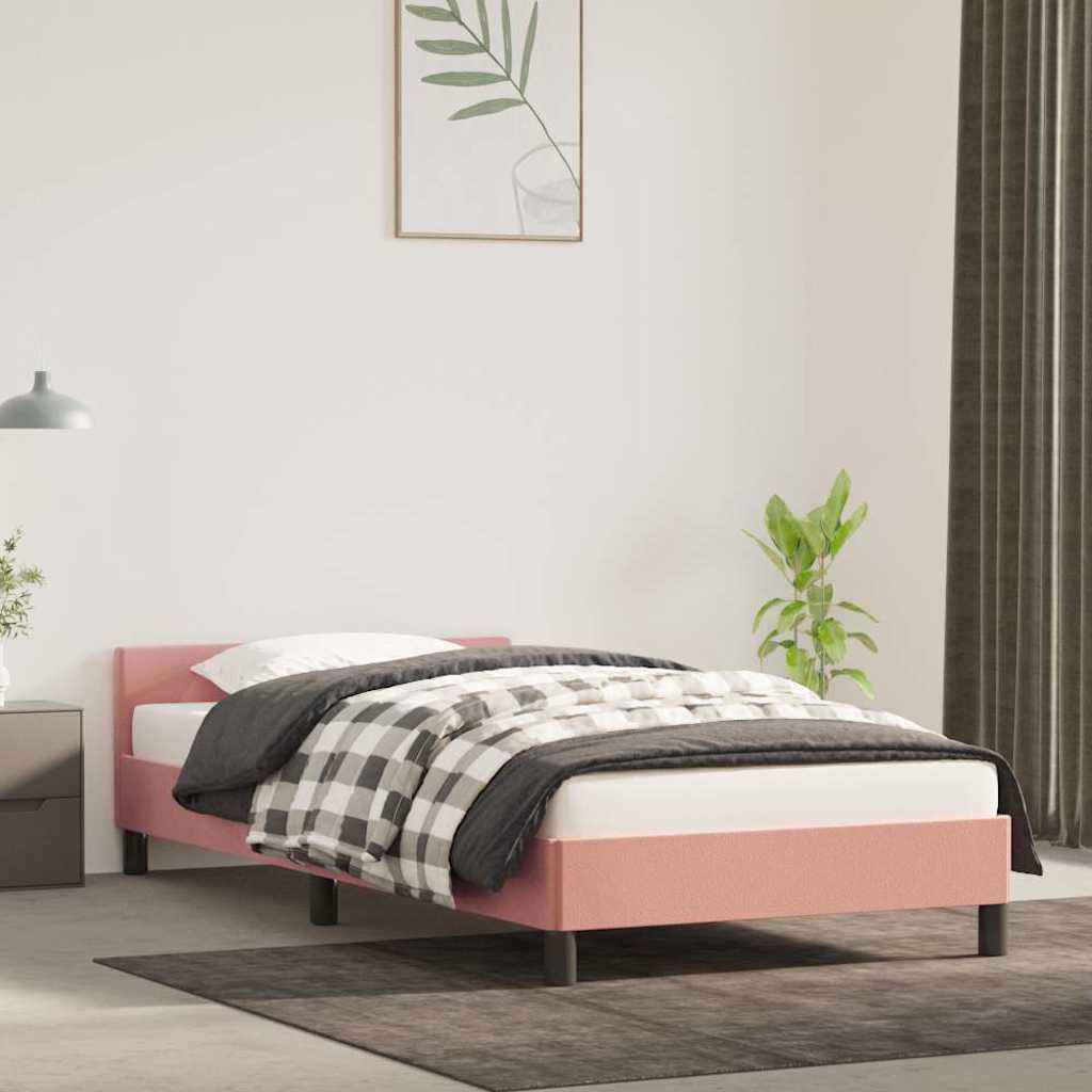 Estrutura cama c/ cabeceira sem colchão 80x200 cm veludo rosa