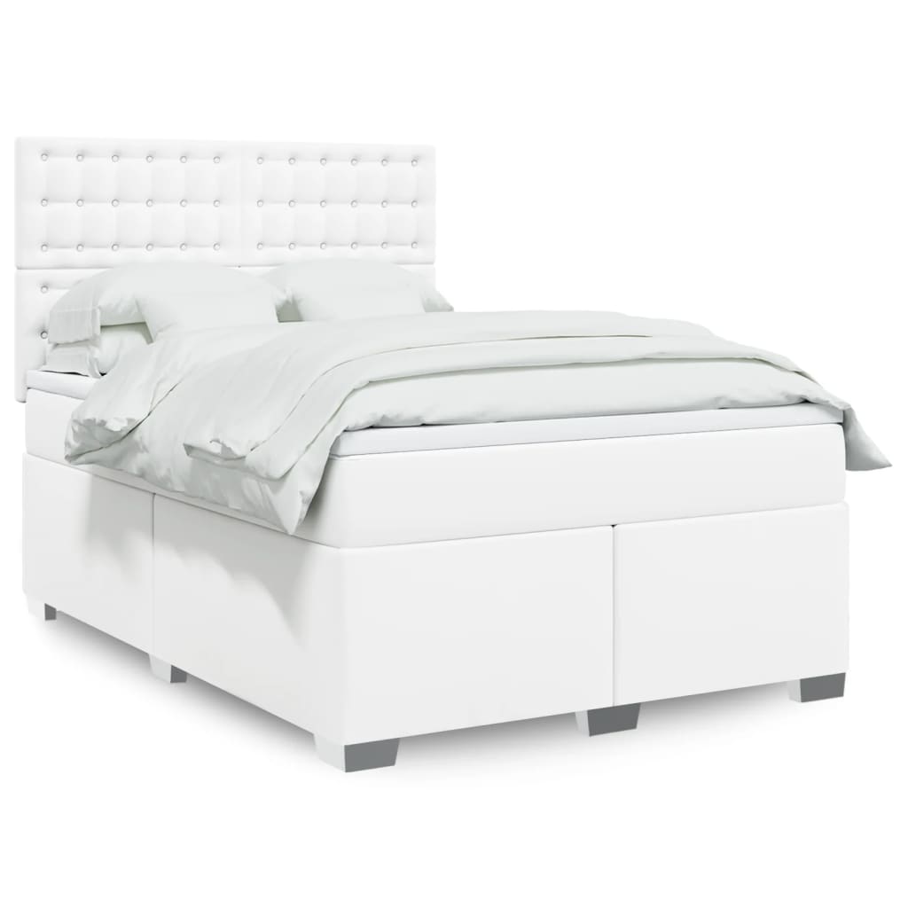 Cama com molas/colchão 160x200 cm couro artificial branco