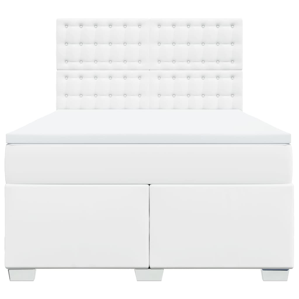Cama com molas/colchão 160x200 cm couro artificial branco