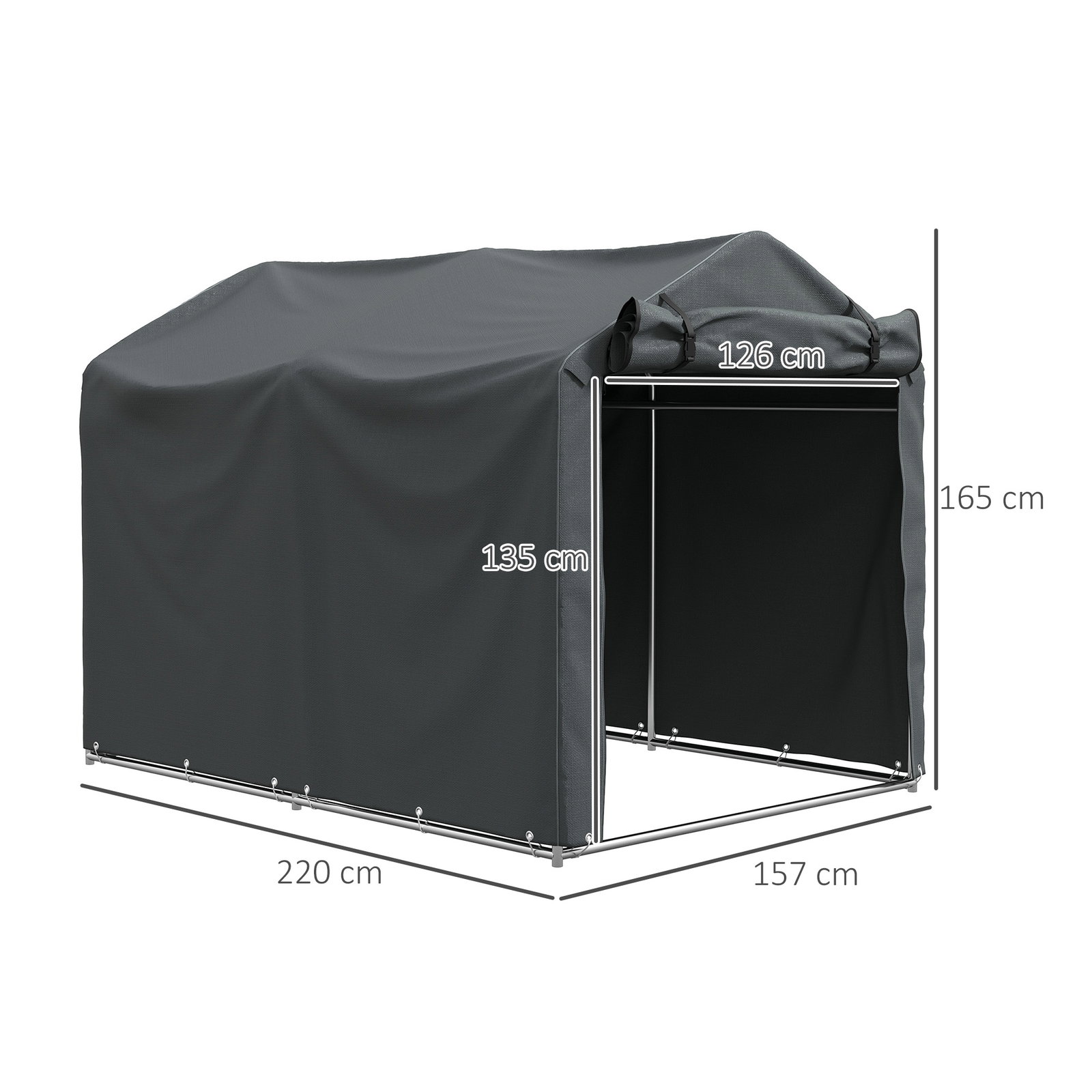 Abrigo de exterior para ferramentas e bicicletas 2,2x1,57x1,65 m com porta desmontável com fecho de correr cinzento escuro