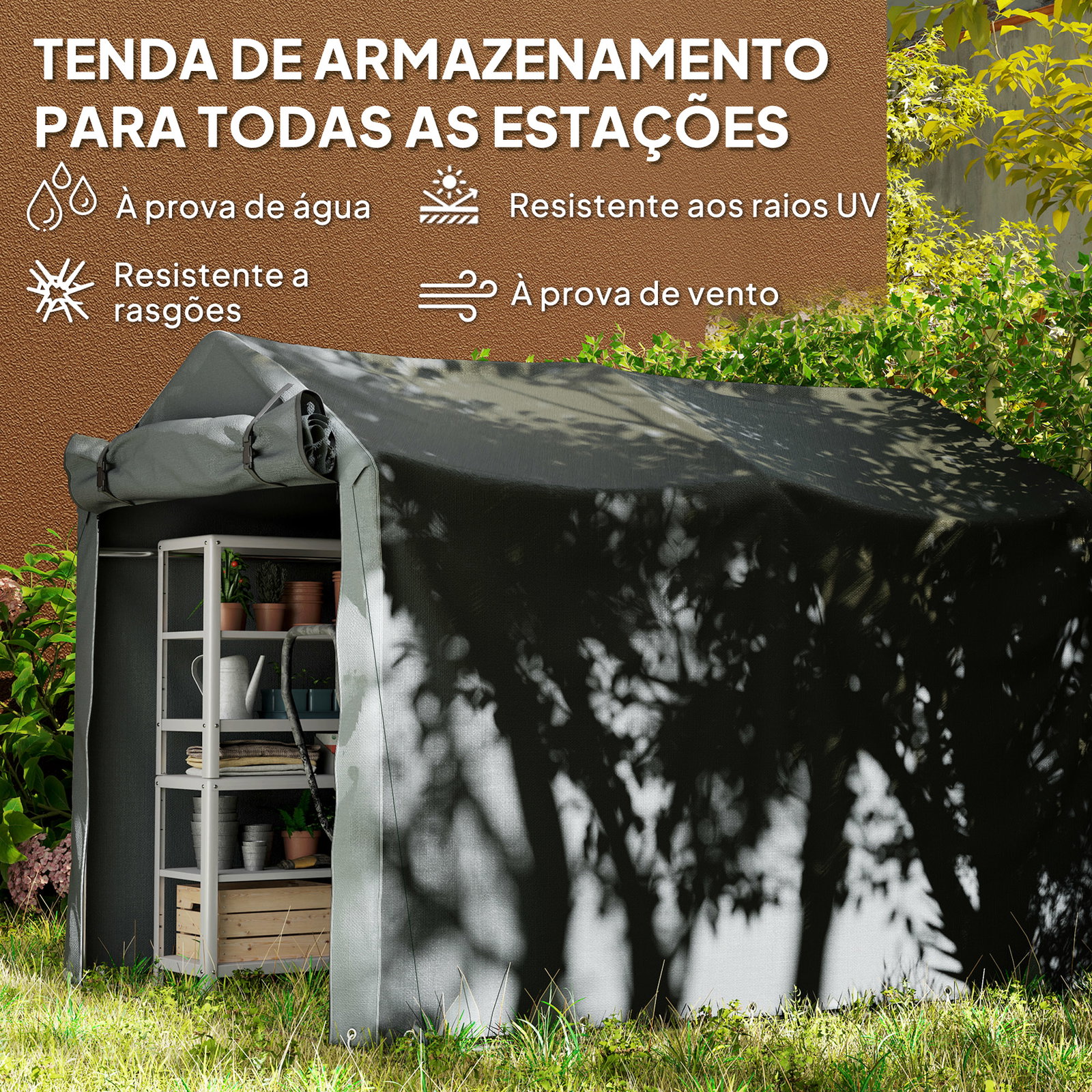 Abrigo de exterior para ferramentas e bicicletas 2,2x1,57x1,65 m com porta desmontável com fecho de correr cinzento escuro
