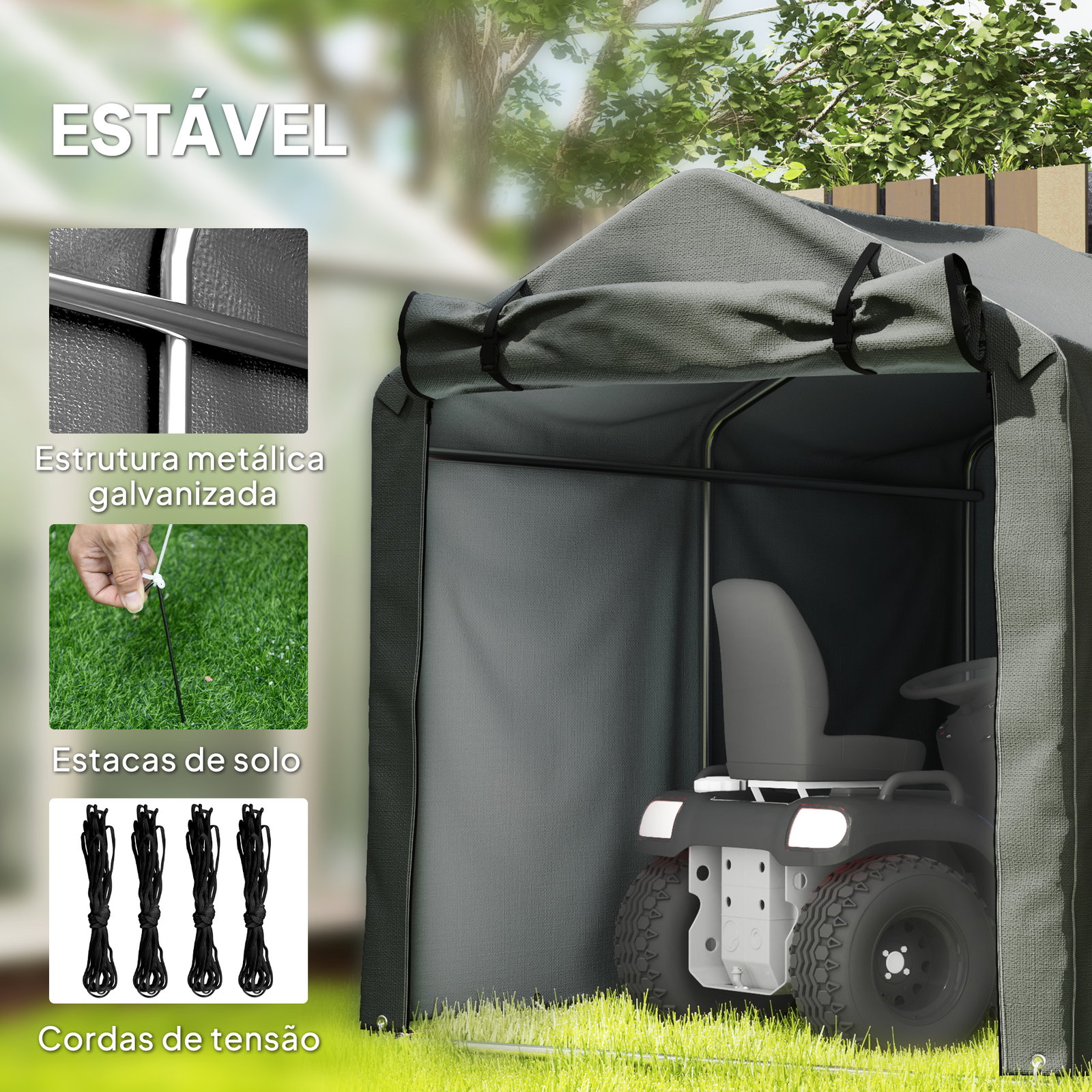 Abrigo de exterior para ferramentas e bicicletas 2,2x1,57x1,65 m com porta desmontável com fecho de correr cinzento escuro