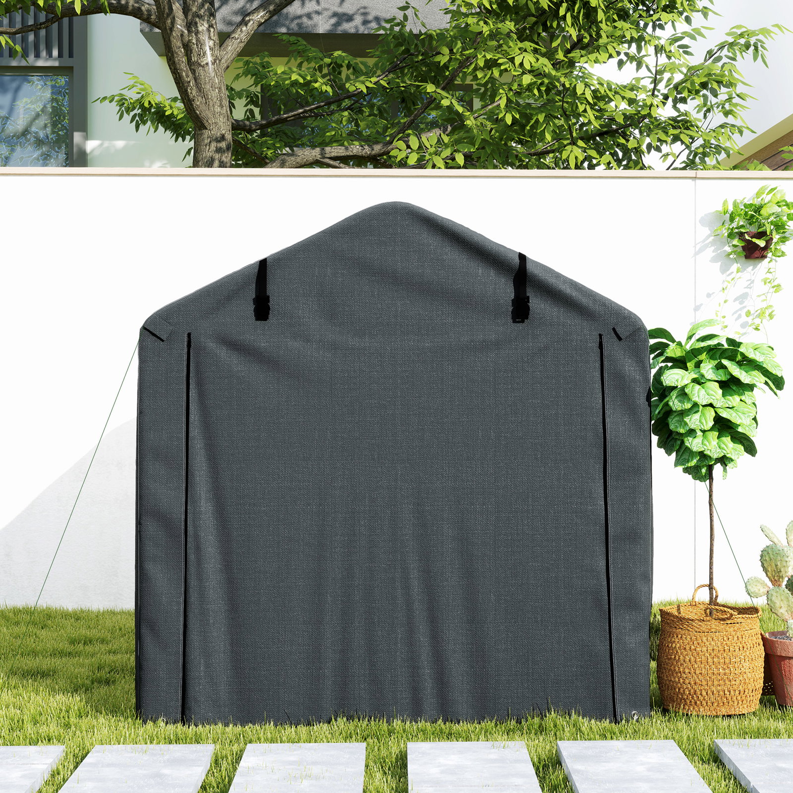 Abrigo de exterior para ferramentas e bicicletas 2,2x1,57x1,65 m com porta desmontável com fecho de correr cinzento escuro