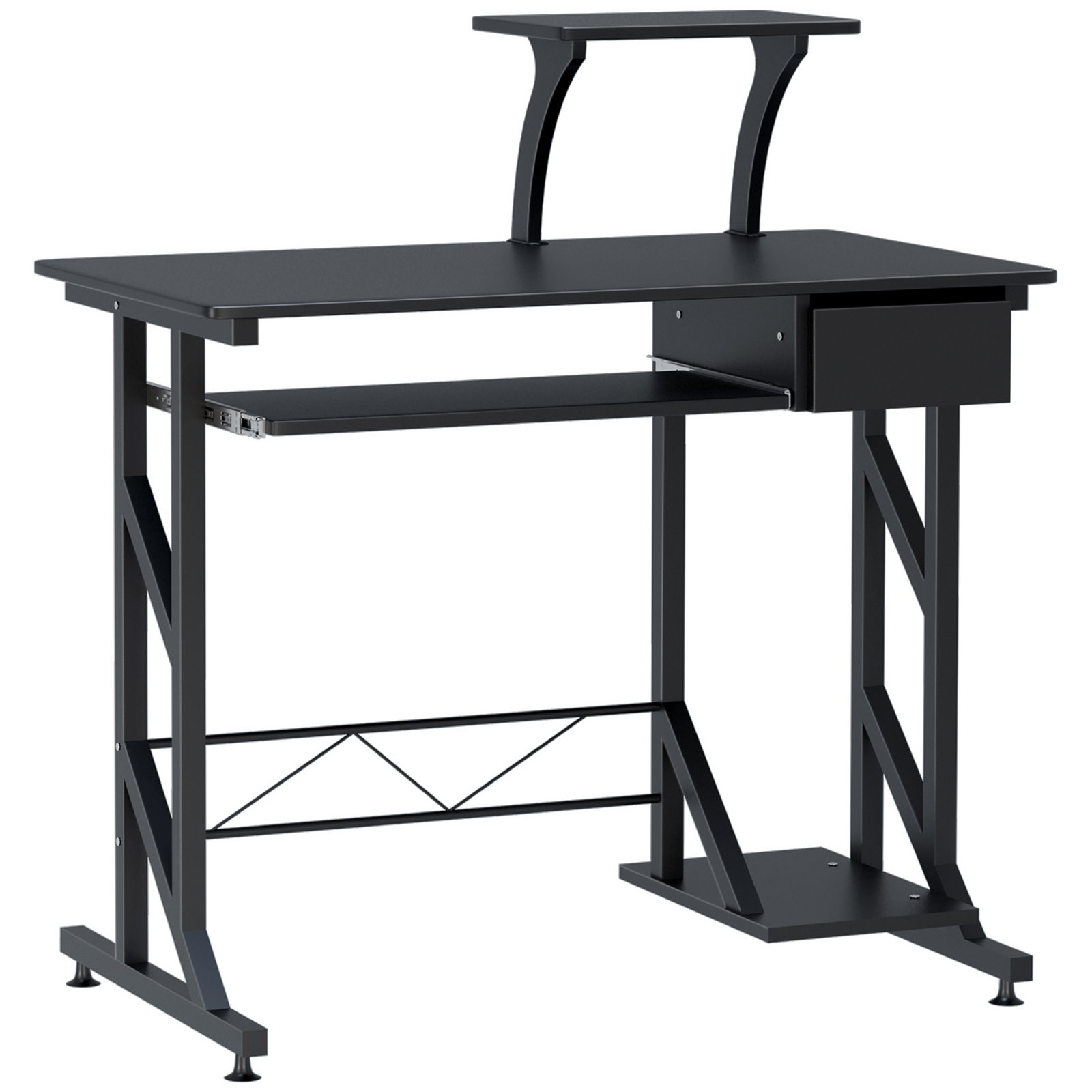 Mesa de computador com 1 gaveta bandeja para teclado e suporte para cpu para escritório estúdio 90x50x95 cm preto