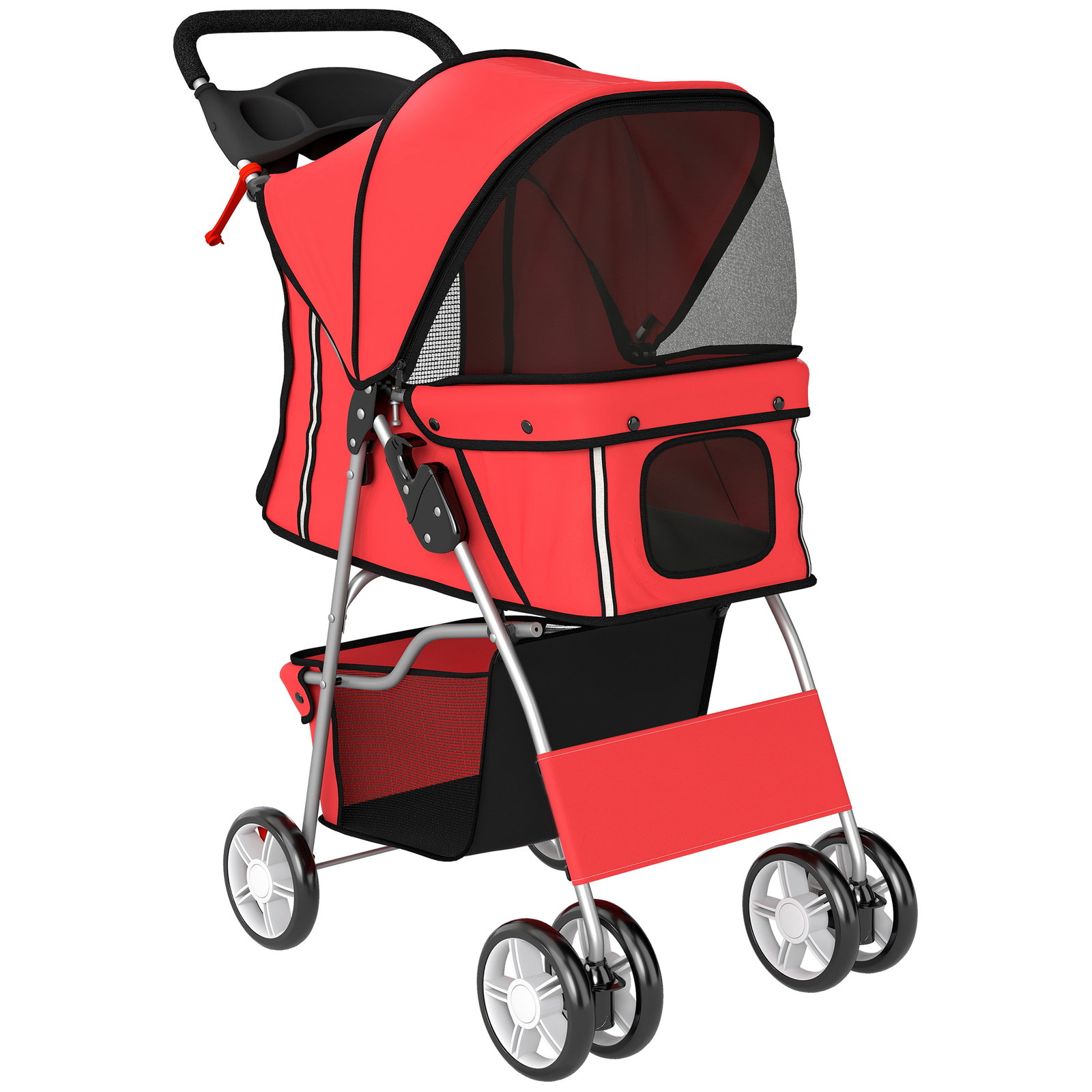 Carrinho para cães pequenos com cesta de armazenamento suportes para copos rodas e almofada lavável 77x44x102 cm vermelho