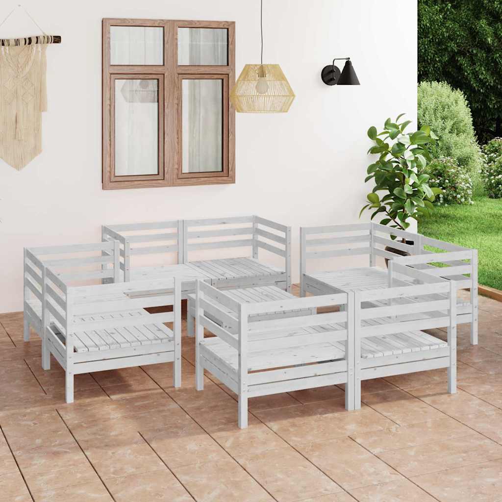 9 Pcs conjunto lounge de jardim pinho maciço branco
