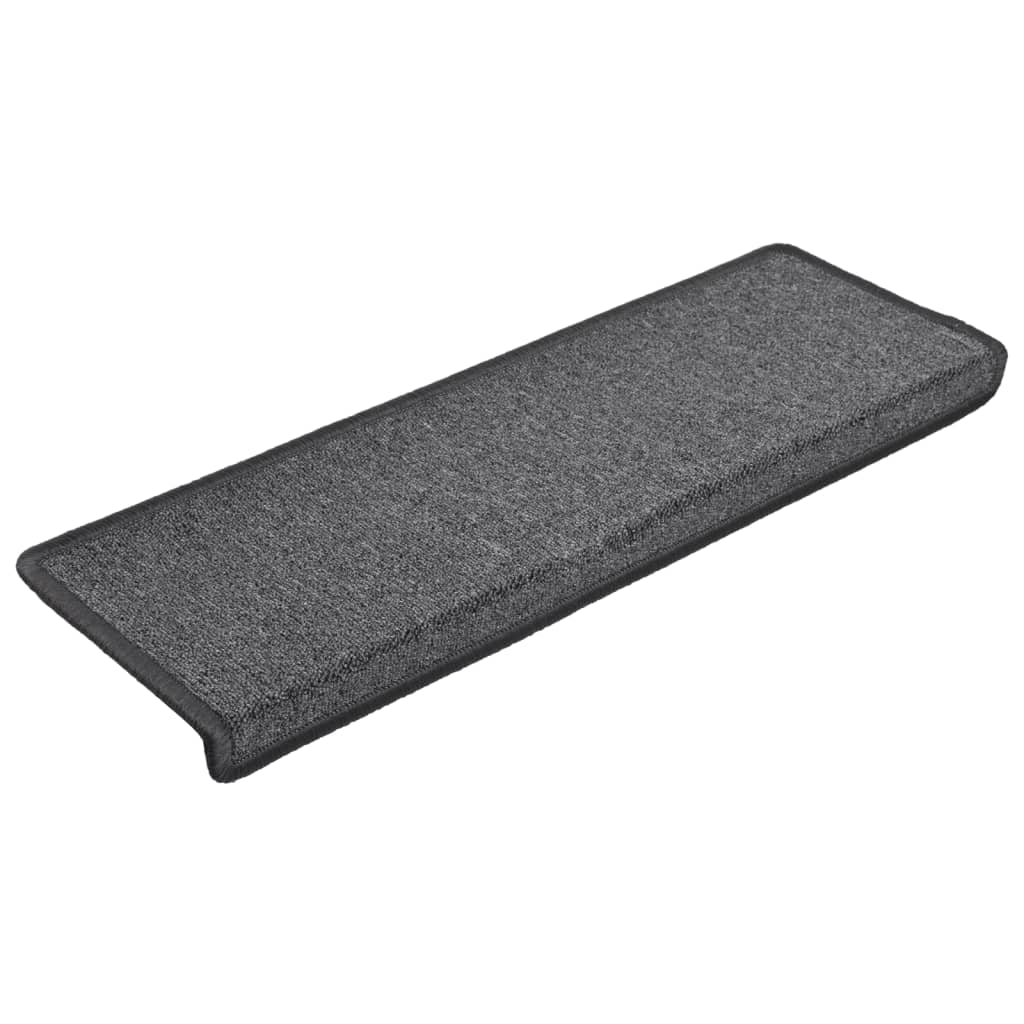 Tapetes de escada 15 peças 65x21x4 cm cinza escuro com borda retangular