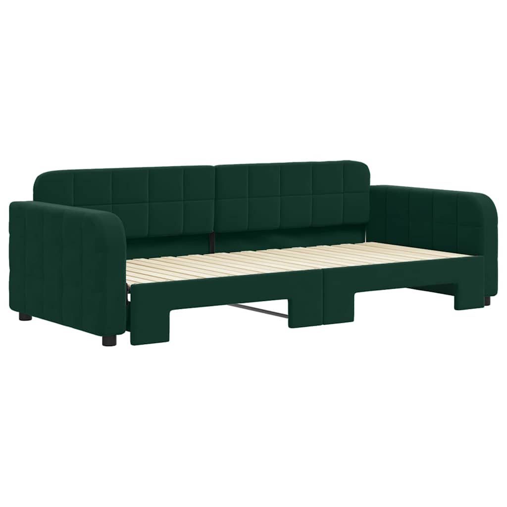 Sofá-cama com gavetão 90x200 cm veludo verde-escuro