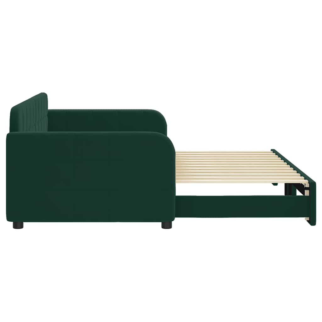 Sofá-cama com gavetão 90x200 cm veludo verde-escuro