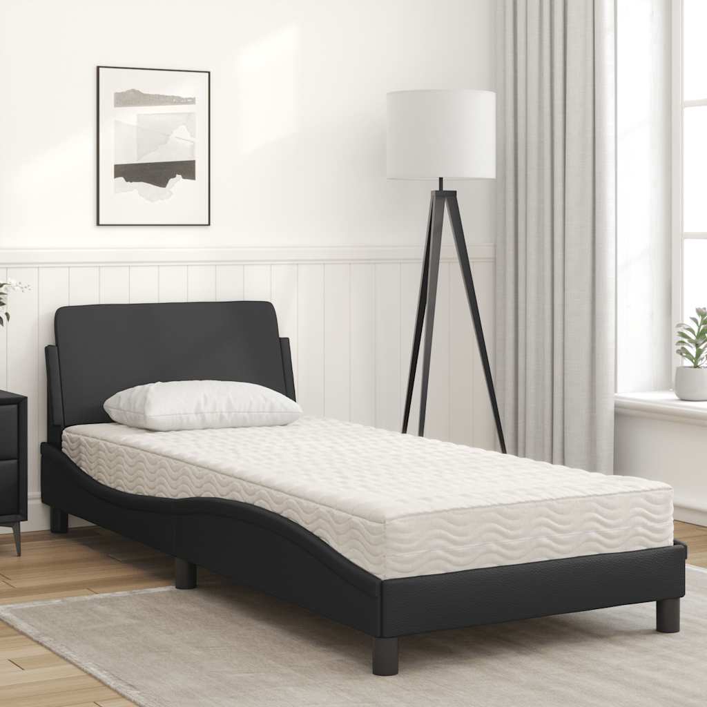 Cama com colchão dover 80x200 cm couro artificial preto