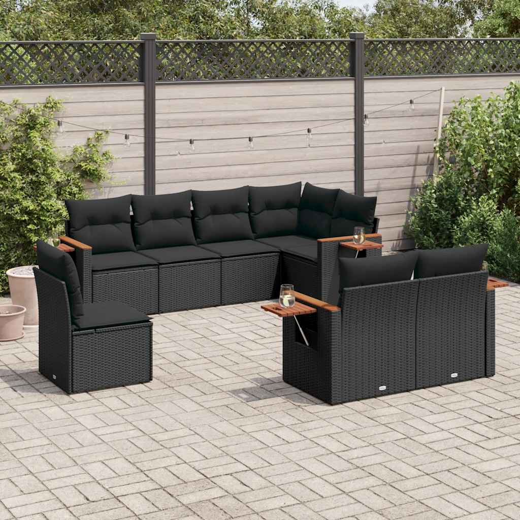 8 Pcs conjunto sofás de jardim com almofadões vime PE preto