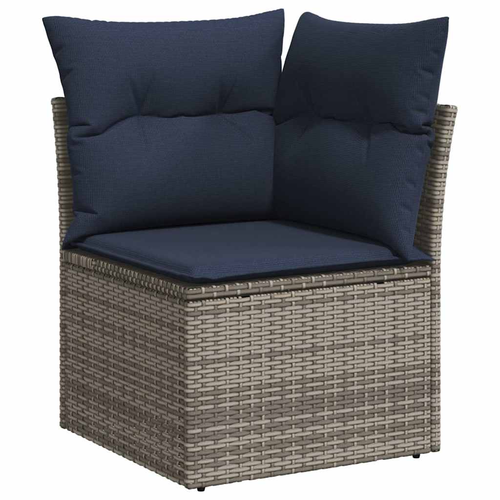 10 Pcs conjunto sofás p/ jardim c/ almofadões vime PE cinzento