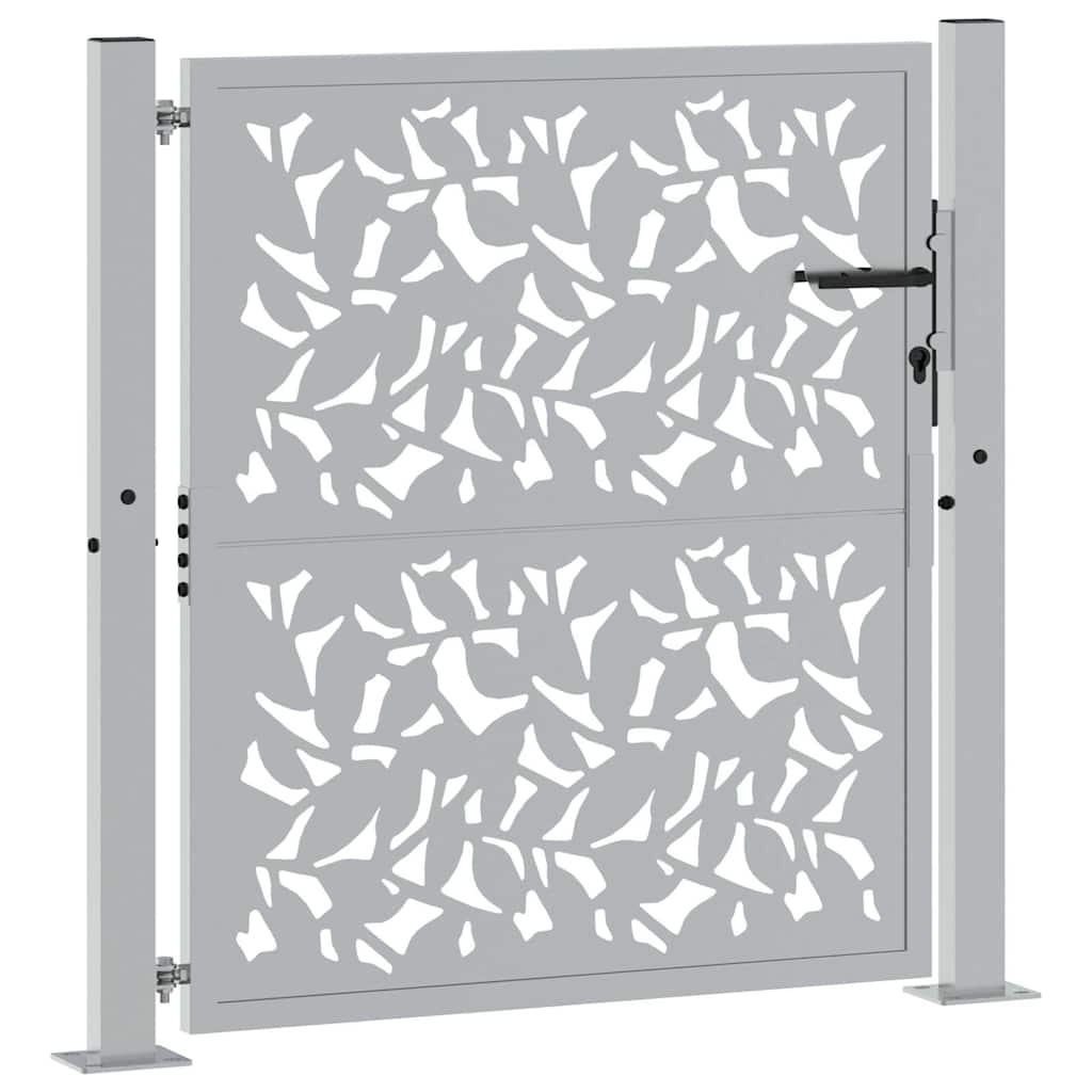 Portão de jardim 100x100 cm com design de folha de aço resistente às intempéries